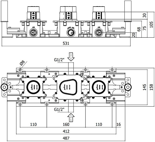 Скрытая часть смесителя Paffoni Modular Box MDBOX001 Скрытая часть смесителя Paffoni Modular Box MDBOX001