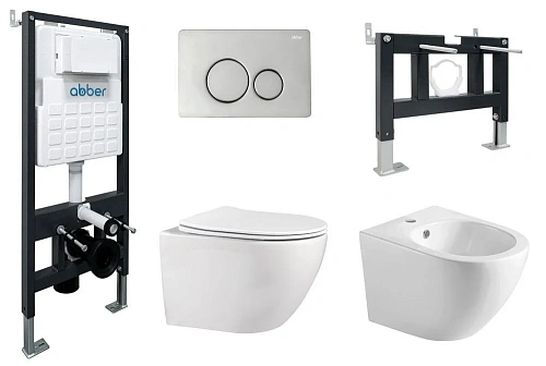 Комплект унитаза ABBER AC1100 белый с инсталляцией AC0105 и кнопкой AC0121 хром, биде AC1150 с инсталляцией AC0101P AC1100-AC0105-AC0121-AC1150-AC0101P Комплект унитаза ABBER AC1100 белый с инсталляцией AC0105 и кнопкой AC0121 хром, биде AC1150 с инсталляцией AC0101P AC1100-AC0105-AC0121-AC1150-AC0101P