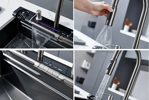 Кухонная мойка Ceruttispa GLORIA Pro CT10578 nano black серая из нержавеющей стали 750х460х230 Кухонная мойка Ceruttispa GLORIA Pro CT10578 nano black серая из нержавеющей стали 750х460х230