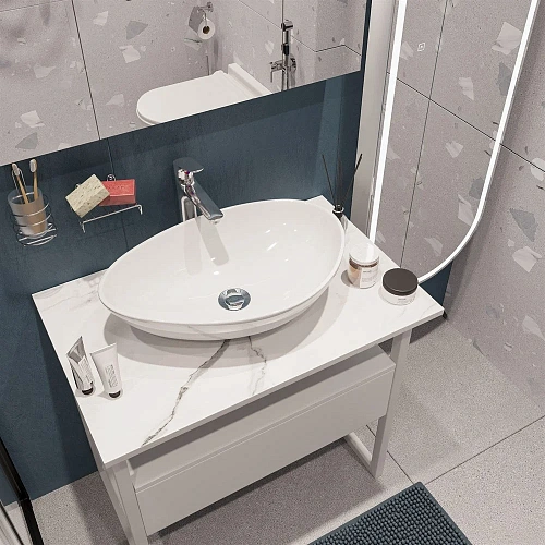 Комплект мебели DIWO Элиста 80 столешница белый мрамор, раковина Moduo 55 Leaf 567797 Комплект мебели DIWO Элиста 80 столешница белый мрамор, раковина Moduo 55 Leaf 567797