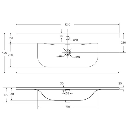 Раковина BelBagno BB-8099-120 1210x460 Раковина BelBagno BB-8099-120 1210x460