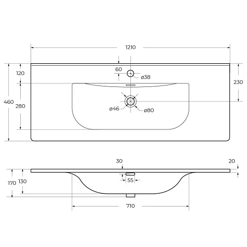 Раковина BelBagno BB-8099-120 1210x460 Раковина BelBagno BB-8099-120 1210x460