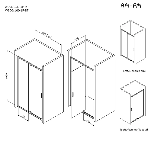 Душевая дверь AM.PM Gem W90G-100-1P-BT распашная 100x195, черный, стекло прозрачное Душевая дверь AM.PM Gem W90G-100-1P-BT распашная 100x195, черный, стекло прозрачное