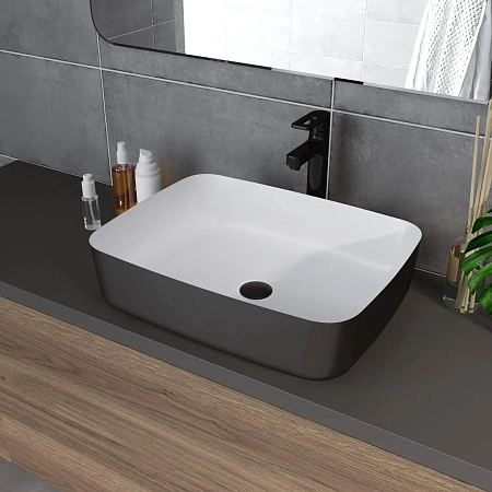 Раковина GROSSMAN Color GR-4043BW (505x390x140) черная белая внутри Раковина GROSSMAN Color GR-4043BW (505x390x140) черная белая внутри