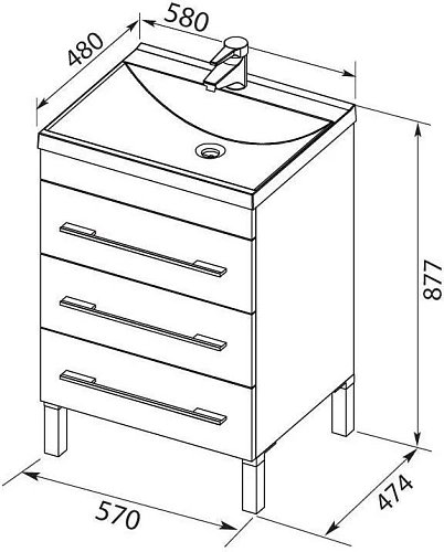 Тумба с раковиной Aquanet Верона 58 белый (напольная 3 ящика) 00287668 Тумба с раковиной Aquanet Верона 58 белый (напольная 3 ящика) 00287668