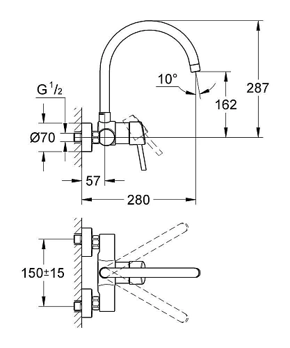 Смеситель для кухни GROHE Concetto, настенный, хром (32667001) Смеситель для кухни GROHE Concetto, настенный, хром (32667001)