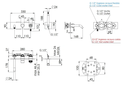 Смеситель для ванны Remer Atelier AL53D2RP, медь брашированная Смеситель для ванны Remer Atelier AL53D2RP, медь брашированная