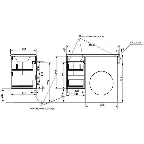 Тумба с раковиной Эстет Dallas Luxe ФР-00009671 1050х482 левая, подвесная 2 ящика Тумба с раковиной Эстет Dallas Luxe ФР-00009671 1050х482 левая, подвесная 2 ящика