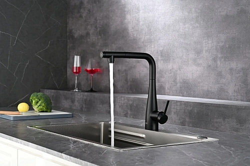 Смеситель для кухни AQUAme Cucina AQM9902MB с выдвижным изливом, черный матовый Смеситель для кухни AQUAme Cucina AQM9902MB с выдвижным изливом, черный матовый