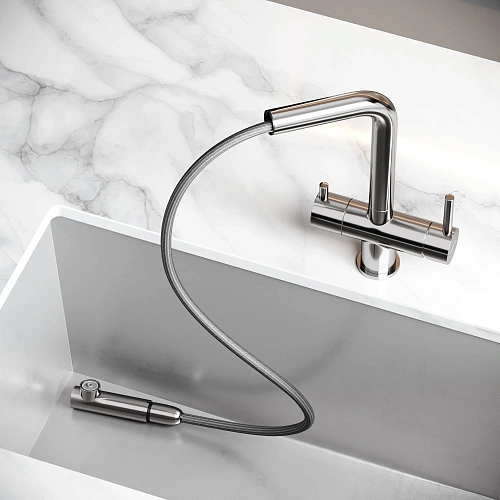 Смеситель для кухни SANCOS Spin SC4015BN с вытяжным изливом, c краном для фильтрованной воды брашированный никель Смеситель для кухни SANCOS Spin SC4015BN с вытяжным изливом, c краном для фильтрованной воды брашированный никель