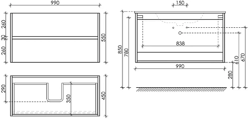 Тумба под раковину Sancos Urban UR100ECH 990х450х550 дуб чарльстон, подвесная Тумба под раковину Sancos Urban UR100ECH 990х450х550 дуб чарльстон, подвесная