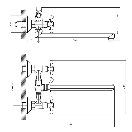 Смеситель для ванны DECOROOM DR53043 универсальный с поворотным изливом 300 мм Смеситель для ванны DECOROOM DR53043 универсальный с поворотным изливом 300 мм