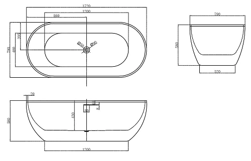Ванна отдельностоящая ABBER AB9241 172x79 универсальная, белая акриловая Ванна отдельностоящая ABBER AB9241 172x79 универсальная, белая акриловая