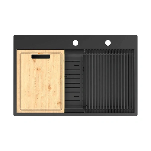Кухонная мойка Lemark IORDANA 780 из нержавеющей стали с аксессуарами в комплекте: ролл-мат, коландер, разделочная доска, черный матовый 9932120 Кухонная мойка Lemark IORDANA 780 из нержавеющей стали с аксессуарами в комплекте: ролл-мат, коландер, разделочная доска, черный матовый 9932120