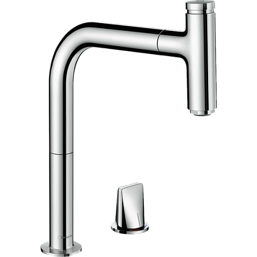 Смеситель для кухни Hansgrohe Metris Select M71 на 2 отверстия, 200, Eco, с вытяжным изливом, 1jet, 73825000. Смеситель для кухни Hansgrohe Metris Select M71 на 2 отверстия, 200, Eco, с вытяжным изливом, 1jet, 73825000.