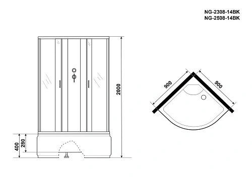 Душевая кабина Niagara Classic NG-2308-14BK (900х900х2000) высокий поддон (40см) стекло матовое 23081424BK Душевая кабина Niagara Classic NG-2308-14BK (900х900х2000) высокий поддон (40см) стекло матовое 23081424BK