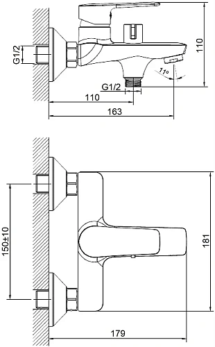 Смеситель для ванны STWORKI Хельсингборг XE-02cr однорычажный, настенный, латунь, с функцией экономи 551345 Смеситель для ванны STWORKI Хельсингборг XE-02cr однорычажный, настенный, латунь, с функцией экономи 551345