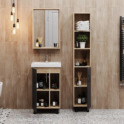 Тумба под раковину Onika Тимбер 50 см 105035 напольная, серая мат./дуб сонома (для Фостер 50) Тумба под раковину Onika Тимбер 50 см 105035 напольная, серая мат./дуб сонома (для Фостер 50)