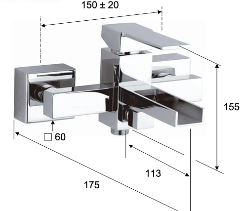 Смеситель для ванны Remer Qubika Cascata QC05 Смеситель для ванны Remer Qubika Cascata QC05