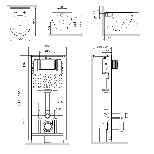 Комплект унитаза AM.PM Like IS49001.801701 с инсталляцией, сиденьем микролифт и белой клавишей смыва Комплект унитаза AM.PM Like IS49001.801701 с инсталляцией, сиденьем микролифт и белой клавишей смыва
