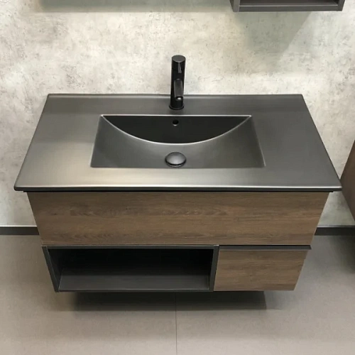 Тумба с раковиной Comforty Франкфурт 90 00-00002048 дуб шоколадно-коричневый раковина Comforty 90E черная матовая Тумба с раковиной Comforty Франкфурт 90 00-00002048 дуб шоколадно-коричневый раковина Comforty 90E черная матовая