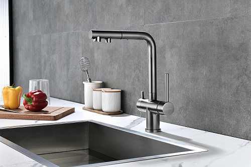 Смеситель для кухни Paulmark SERPENTINE вороненая сталь Se213222-GM Смеситель для кухни Paulmark SERPENTINE вороненая сталь Se213222-GM