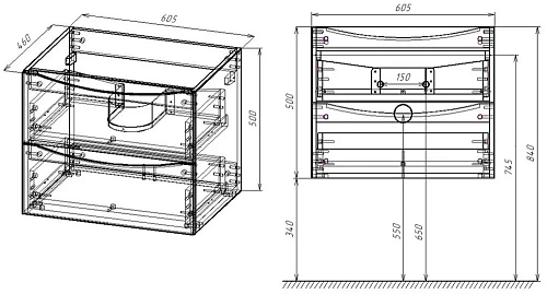 Тумба под раковину Vincea Mia 600 подвесная, 2 выкатных ящика soft close, G.White VMC-2MC600GW Тумба под раковину Vincea Mia 600 подвесная, 2 выкатных ящика soft close, G.White VMC-2MC600GW