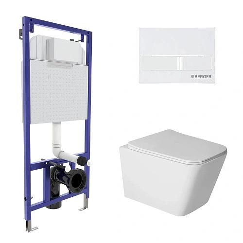 Комплект инсталляции BERGES NOVUM с клавишей смыва L1 белая, унитазом SIGMA Rimless 52 см и сиденьем микролифт, быстросъём 043397 Комплект инсталляции BERGES NOVUM с клавишей смыва L1 белая, унитазом SIGMA Rimless 52 см и сиденьем микролифт, быстросъём 043397