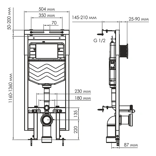 Инсталляция для унитаза WasserKRAFT Dinkel 58TLT.010.ME.BN04 с клавишей смыва никель Инсталляция для унитаза WasserKRAFT Dinkel 58TLT.010.ME.BN04 с клавишей смыва никель