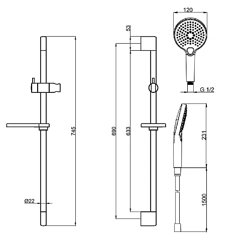 Душевой гарнитур AQUAme AQM8101GM Сталь Душевой гарнитур AQUAme AQM8101GM Сталь