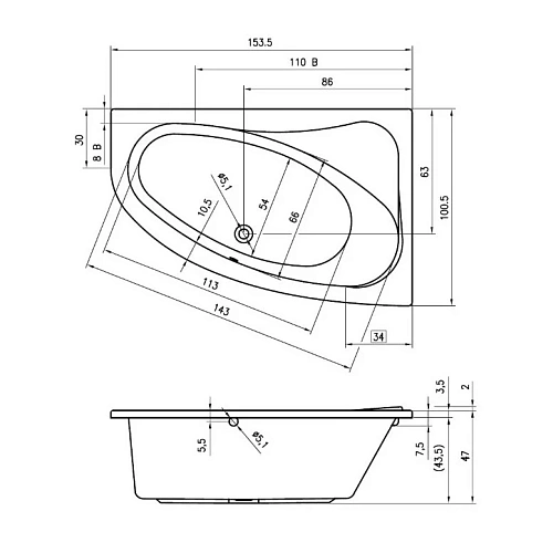 Акриловая ванна Riho Lyra BA6800500000000 153х100 L Акриловая ванна Riho Lyra BA6800500000000 153х100 L