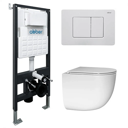 Комплект унитаза ABBER Bequem AC1132TC белый, с закрытым дном с инсталляцией AC0105 и кнопкой AC0120MW белая матовая Комплект унитаза ABBER Bequem AC1132TC белый, с закрытым дном с инсталляцией AC0105 и кнопкой AC0120MW белая матовая
