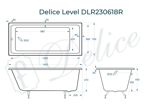 Ванна чугунная Delice Level 1400х700 DLR230618 Ванна чугунная Delice Level 1400х700 DLR230618