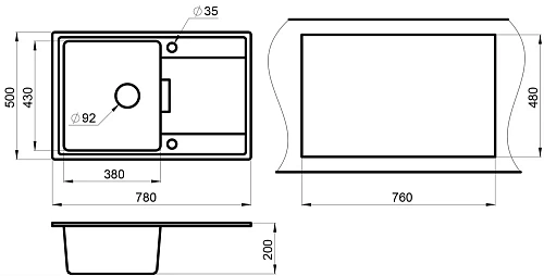Кухонная мойка Granula 7804, ЧЁРНЫЙ, кварц 780х500 Кухонная мойка Granula 7804, ЧЁРНЫЙ, кварц 780х500