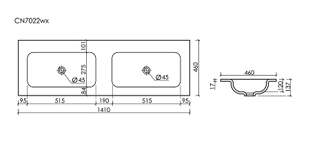 Раковина Ceramica Nova Grace CN7022wx мебельная 1410x457x137 с двумя чашами без отверстий под смеситель белый Раковина Ceramica Nova Grace CN7022wx мебельная 1410x457x137 с двумя чашами без отверстий под смеситель белый