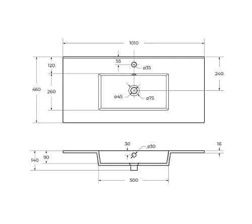 Раковина CEZARES CZR-8002-100 белый 1010x460 керамика Раковина CEZARES CZR-8002-100 белый 1010x460 керамика