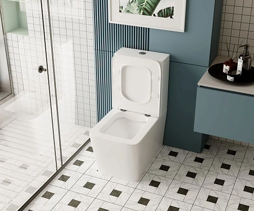 Унитаз напольный ABBER Rechteck AC1210 компакт белый, безободковый с крышкой микролифт Унитаз напольный ABBER Rechteck AC1210 компакт белый, безободковый с крышкой микролифт