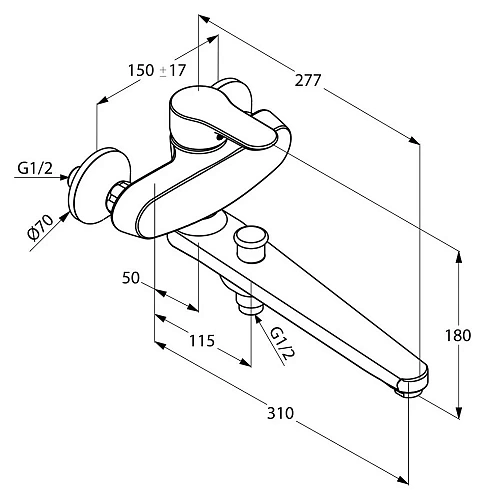 Смеситель для ванны Kludi Objekta 324910575 Смеситель для ванны Kludi Objekta 324910575