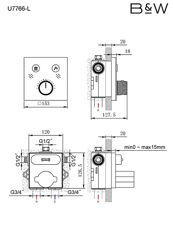 Душевая система Black&White U7766 хром встраиваемая 7766U Душевая система Black&White U7766 хром встраиваемая 7766U