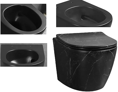 Унитаз подвесной Ceruttispa SELLA Aria Tornado MMB CT9531 безободковый черный мрамор матовый, сиденье микролифт Унитаз подвесной Ceruttispa SELLA Aria Tornado MMB CT9531 безободковый черный мрамор матовый, сиденье микролифт