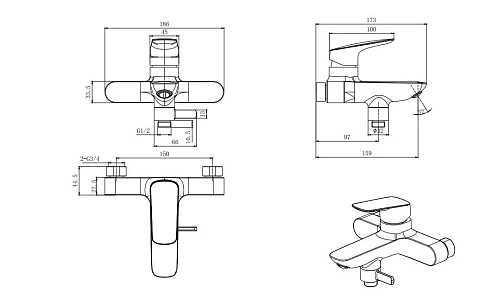 Смеситель для ванны Aquatek ВЕГА AQ1040MB черный матовый Смеситель для ванны Aquatek ВЕГА AQ1040MB черный матовый