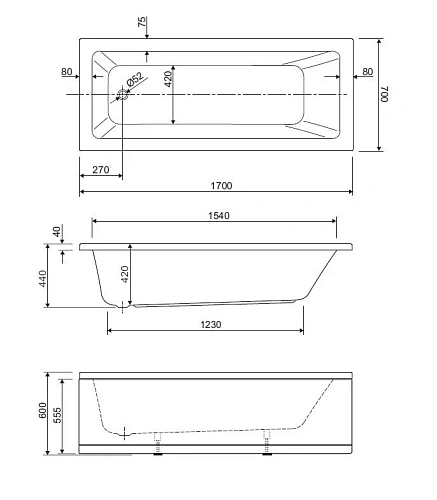 Акриловая ванна CEZARES PLANE SOLO MINI-170-70-42-W37 1700x700 белый Акриловая ванна CEZARES PLANE SOLO MINI-170-70-42-W37 1700x700 белый