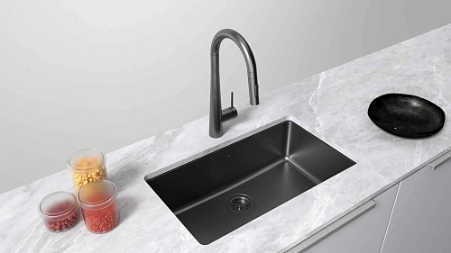 Кухонная мойка Paulmark YUNI 76 UN YU76-MBN, матовый черный NANO-PVD, 760х440мм Кухонная мойка Paulmark YUNI 76 UN YU76-MBN, матовый черный NANO-PVD, 760х440мм