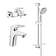 Комплект смесителей GROHE Eurostyle New с душевым гарнитуром и полочкой, хром (124416) Комплект смесителей GROHE Eurostyle New с душевым гарнитуром и полочкой, хром (124416)