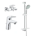 Комплект смесителей GROHE Eurostyle New с душевым гарнитуром и полочкой, хром (124416) Комплект смесителей GROHE Eurostyle New с душевым гарнитуром и полочкой, хром (124416)