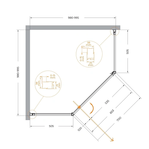 Душевой уголок CEZARES ECO-O-P-1-100-P-Cr стекло рифленое, профиль хром Душевой уголок CEZARES ECO-O-P-1-100-P-Cr стекло рифленое, профиль хром