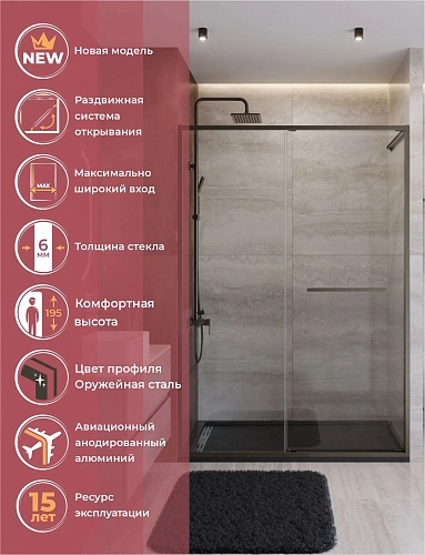 Душевая дверь CEZARES LUX-B-FS-11-140-C-GM 140 см, профиль оружейная сталь, стекло прозрачное Душевая дверь CEZARES LUX-B-FS-11-140-C-GM 140 см, профиль оружейная сталь, стекло прозрачное