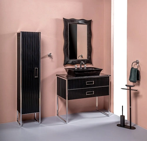 Шкаф-пенал Armadi Art Monaco черная глянец + хром (без ножек), подвесной 868-BCR Шкаф-пенал Armadi Art Monaco черная глянец + хром (без ножек), подвесной 868-BCR