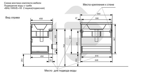 Тумба с раковиной Эстет Bali Wave 105 ФР-00018124 650х450 подвесная 2 ящика Тумба с раковиной Эстет Bali Wave 105 ФР-00018124 650х450 подвесная 2 ящика