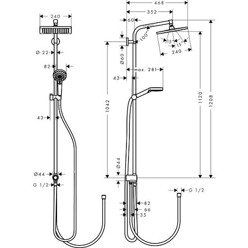 Душевая система hansgrohe Crometta E 240 1jet Showerpipe Reno EcoSmart 27289000 Душевая система hansgrohe Crometta E 240 1jet Showerpipe Reno EcoSmart 27289000
